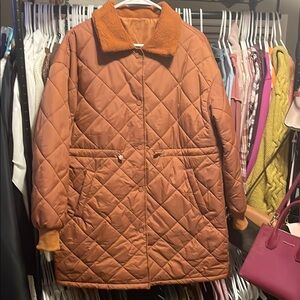 Rust Brown Quilted Oversized Puffer Jacket w/ Fleece Collar – Size L